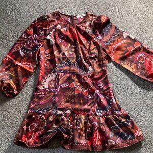 LOFT Dress with Red and Purple Floral Pattern